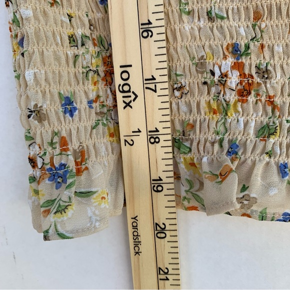ASTR The Label Flutter Sleeve Cream Yellow Floral Smocked Top Women Size Small - Picture 14 of 16